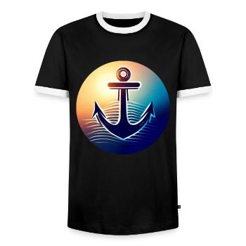 Anchor Sunset Round - T-shirt contrasté Homme - noir/blanc - Devant - AI Model Female 172 light (172cm) & AI Model Male 178 light (178cm)