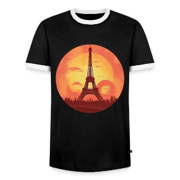 Tour Eiffel au coucher du soleil Paris romantique - T-shirt contrasté Homme - noir/blanc - Devant - AI Model Female 172 light (172cm) & AI Model Male 178 light (178cm)