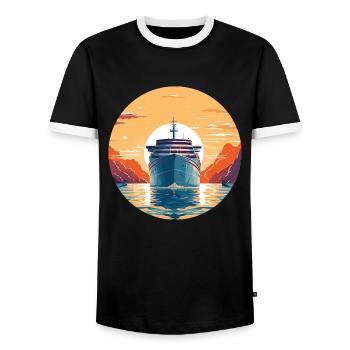 Cruise ship at sunset - trip - Men's Ringer Shirt - black/white - Front - AI Model Female 172 light (172cm) & AI Model Male 178 light (178cm)