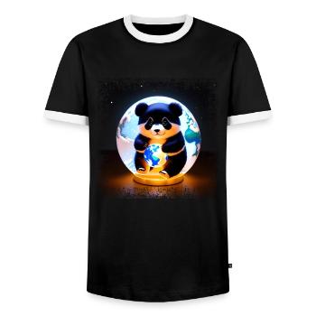 Panda auf Viereckiger Grunge Weltkugel - Männer Kontrast-T-Shirt - Schwarz/Weiß - Vorne - AI Model Female 172 light (172cm) & AI Model Male 178 light (178cm)