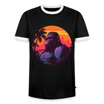 Cool gorilla in the sunset – animal - Men's Ringer Shirt - black/white - Front - AI Model Female 172 light (172cm) & AI Model Male 178 light (178cm)