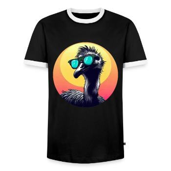 Cool Emu - Vogelstrauß mit Sonnenbrille bei - Männer Kontrast-T-Shirt - Schwarz/Weiß - Vorne - AI Model Female 172 light (172cm) & AI Model Male 178 light (178cm)