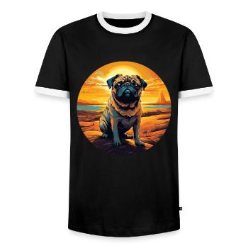 Pug in the desert at sunset - Men's Ringer Shirt - black/white - Front - AI Model Female 172 light (172cm) & AI Model Male 178 light (178cm)
