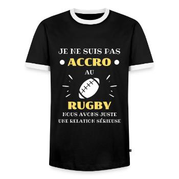 t shirt humour rugby homme accro au rugby rugbyman - T-shirt contrasté Homme - noir/blanc - Devant - AI Model Female 172 light (172cm) & AI Model Male 178 light (178cm)