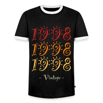 1998 vintage - Men's Ringer Shirt - black/white - Front - AI Model Female 172 light (172cm) & AI Model Male 178 light (178cm)