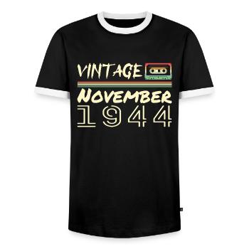 Legendary Since November 1937 - November 1934 - Men's Ringer Shirt - black/white - Front - AI Model Female 172 light (172cm) & AI Model Male 178 light (178cm)