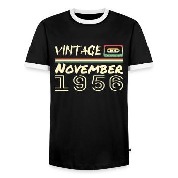 Legendary since November 1956 - November 1956 - Men's Ringer Shirt - black/white - Front - AI Model Female 172 light (172cm) & AI Model Male 178 light (178cm)