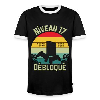 Niveau 17 Débloqué - T-shirt contrasté Homme - noir/blanc - Devant - AI Model Female 172 light (172cm) & AI Model Male 178 light (178cm)