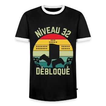 Level 32 Unlocked - Men's Ringer Shirt - black/white - Front - AI Model Female 172 light (172cm) & AI Model Male 178 light (178cm)