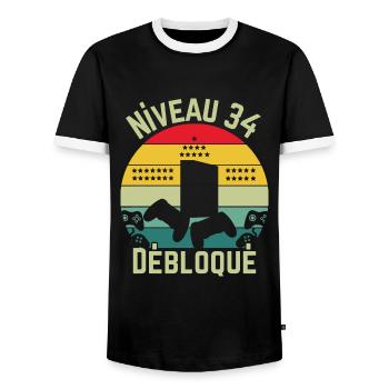 Niveau 34 Débloqué - T-shirt contrasté Homme - noir/blanc - Devant - AI Model Female 172 light (172cm) & AI Model Male 178 light (178cm)
