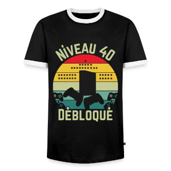 Level 40 freigeschaltet - Männer Kontrast-T-Shirt - Schwarz/Weiß - Vorne - AI Model Female 172 light (172cm) & AI Model Male 178 light (178cm)