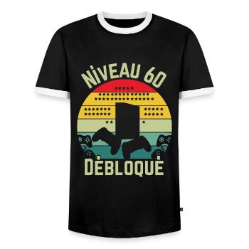 Level 60 freigeschaltet - Männer Kontrast-T-Shirt - Schwarz/Weiß - Vorne - AI Model Female 172 light (172cm) & AI Model Male 178 light (178cm)