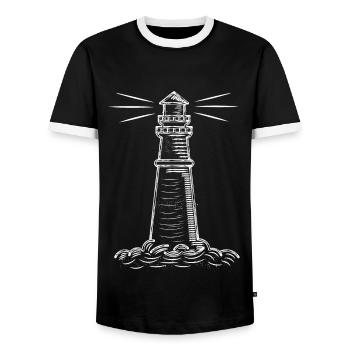 Lighthouse North Sea Baltic Sea coast north - Men's Ringer Shirt - black/white - Front - AI Model Female 172 light (172cm) & AI Model Male 178 light (178cm)