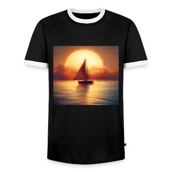 Sailboat at sunset - Square - Men's Ringer Shirt - black/white - Front - AI Model Female 172 light (172cm) & AI Model Male 178 light (178cm)