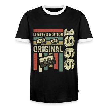 Millésime 1966 - rétro anniversaire disant 1966 - T-shirt contrasté Homme - noir/blanc - Devant - AI Model Female 172 light (172cm) & AI Model Male 178 light (178cm)