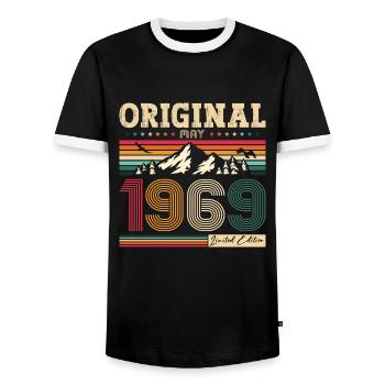 Original Mai 1969 Millésime 1969 Anniversaire 1969 - T-shirt contrasté Homme - noir/blanc - Devant - AI Model Female 172 light (172cm) & AI Model Male 178 light (178cm)