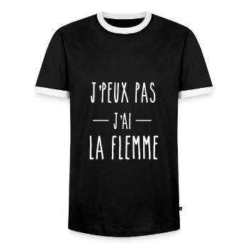 J'PEUX PAS J'AI FLEMME - HUMOR TEE SHIRT - Men's Ringer Shirt - black/white - Front - AI Model Female 172 light (172cm) & AI Model Male 178 light (178cm)