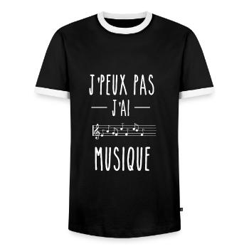 j peux pas j ai musique ! - T-shirt contrasté Homme - noir/blanc - Devant - AI Model Female 172 light (172cm) & AI Model Male 178 light (178cm)
