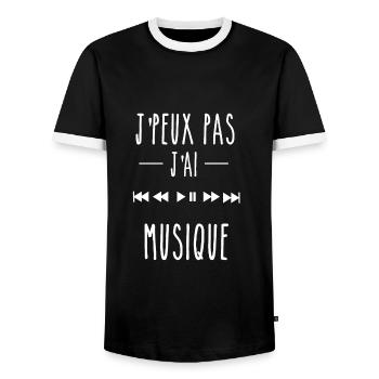 j'peux pas j ai musique - T-shirt contrasté Homme - noir/blanc - Devant - AI Model Female 172 light (172cm) & AI Model Male 178 light (178cm)