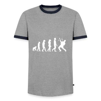 music evolution - Men's Ringer Shirt - grey/navy  - Front - AI Model Female 172 light (172cm) & AI Model Male 178 light (178cm)