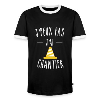 J'PEUX PAS J'AI CHANTIER - PLOT DE CHANTIER - T-shirt contrasté Homme - noir/blanc - Devant - AI Model Female 172 light (172cm) & AI Model Male 178 light (178cm)