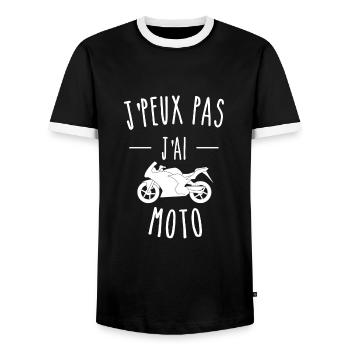 J'PEUX PAS J'AI MOTO - MOTO - HUMOUR - T-shirt contrasté Homme - noir/blanc - Devant - AI Model Female 172 light (172cm) & AI Model Male 178 light (178cm)