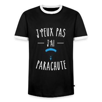J'PEUX PAS J'AI PARACHUTE - CHUTE LIBRE - T-shirt contrasté Homme - noir/blanc - Devant - AI Model Female 172 light (172cm) & AI Model Male 178 light (178cm)