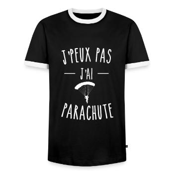 J'PEUX PAS J'AI PARACHUTE - HUMOUR - T-shirt contrasté Homme - noir/blanc - Devant - AI Model Female 172 light (172cm) & AI Model Male 178 light (178cm)
