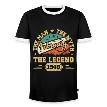 Geburtstagsgeschenk - geboren im Februar 1940 - Männer Kontrast-T-Shirt - Schwarz/Weiß - Vorne - AI Model Female 172 light (172cm) & AI Model Male 178 light (178cm)