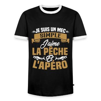 Je suis un mec simple j'aime la pêche et l'apéro - T-shirt contrasté Homme - noir/blanc - Devant - AI Model Female 172 light (172cm) & AI Model Male 178 light (178cm)