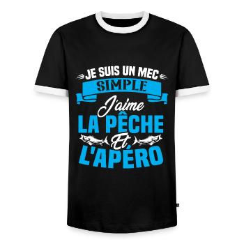 Je suis un mec simple j'aime la pêche et l'apéro - T-shirt contrasté Homme - noir/blanc - Devant - AI Model Female 172 light (172cm) & AI Model Male 178 light (178cm)