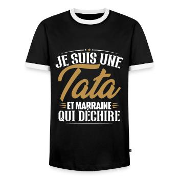 Je suis une tata et marraine qui déchire - T-shirt contrasté Homme - noir/blanc - Devant - AI Model Female 172 light (172cm) & AI Model Male 178 light (178cm)