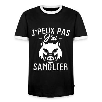 J'peux pas j'ai sanglier Humour chasse - T-shirt contrasté Homme - noir/blanc - Devant - AI Model Female 172 light (172cm) & AI Model Male 178 light (178cm)