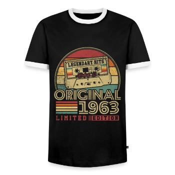 Original 1963 Vintage Birthday Gift 1963 - Men's Ringer Shirt - black/white - Front - AI Model Female 172 light (172cm) & AI Model Male 178 light (178cm)
