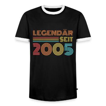 LEGENDÄR seit 2005 - Männer Kontrast-T-Shirt - Schwarz/Weiß - Vorne - AI Model Female 172 light (172cm) & AI Model Male 178 light (178cm)