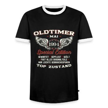 Oldtimer Mai 1994 Jahrgang 1994 Geburtstag 1994 - Männer Kontrast-T-Shirt - Schwarz/Weiß - Vorne - AI Model Female 172 light (172cm) & AI Model Male 178 light (178cm)
