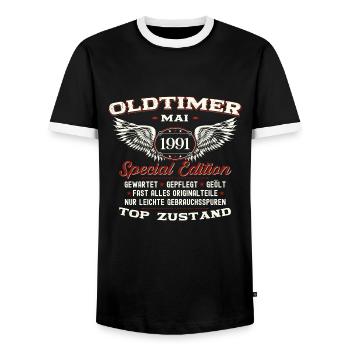 Oldtimer Mai 1991 Jahrgang 1991 Geburtstag 1991 - Männer Kontrast-T-Shirt - Schwarz/Weiß - Vorne - AI Model Female 172 light (172cm) & AI Model Male 178 light (178cm)