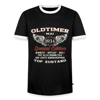Oldtimer Mai 1934 Millésime 1934 Anniversaire 1934 - T-shirt contrasté Homme - noir/blanc - Devant - AI Model Female 172 light (172cm) & AI Model Male 178 light (178cm)