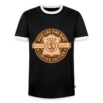 Aged Like Fine Wine 1979 Geburtstag Geschenkidee - Männer Kontrast-T-Shirt - Schwarz/Weiß - Vorne - AI Model Female 172 light (172cm) & AI Model Male 178 light (178cm)