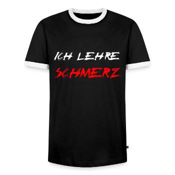 Ich lehre Schmerz - Männer Kontrast-T-Shirt - Schwarz/Weiß - Vorne - AI Model Female 172 light (172cm) & AI Model Male 178 light (178cm)
