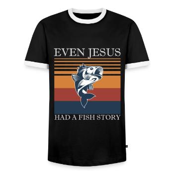 Fishing Angler Fishing Rod - Men's Ringer Shirt - black/white - Front - AI Model Female 172 light (172cm) & AI Model Male 178 light (178cm)