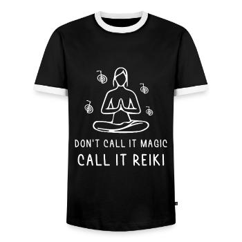 Reiki Magic - Reiki Master Reiki Sayings - Men's Ringer Shirt - black/white - Front - AI Model Female 172 light (172cm) & AI Model Male 178 light (178cm)