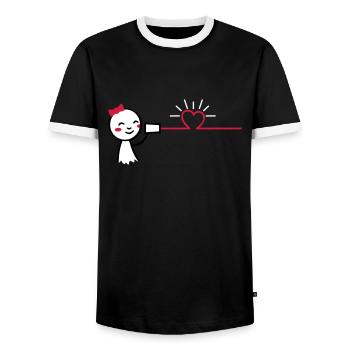 love tin can telephone couple shirt - girl - Männer Kontrast-T-Shirt - Schwarz/Weiß - Vorne - AI Model Female 172 light (172cm) & AI Model Male 178 light (178cm)