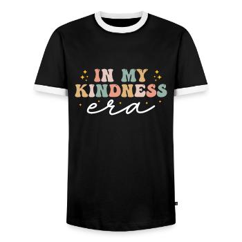 In meiner Kindness-Ära Lustig Groovy In meiner Kindness-Ära - Männer Kontrast-T-Shirt - Schwarz/Weiß - Vorne - AI Model Female 172 light (172cm) & AI Model Male 178 light (178cm)