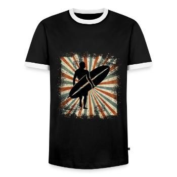 Surfing - Men's Ringer Shirt - black/white - Front - AI Model Female 172 light (172cm) & AI Model Male 178 light (178cm)