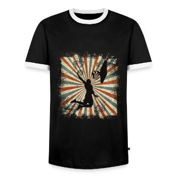 basketball - Men's Ringer Shirt - black/white - Front - AI Model Female 172 light (172cm) & AI Model Male 178 light (178cm)