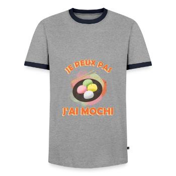 I can't I mochi - Men's Ringer Shirt - grey/navy  - Front - AI Model Female 172 light (172cm) & AI Model Male 178 light (178cm)