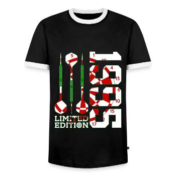 31ST BIRTHDAY DARTS LIMITED EDITION 1995 - Men's Ringer Shirt - black/white - Front - AI Model Female 172 light (172cm) & AI Model Male 178 light (178cm)