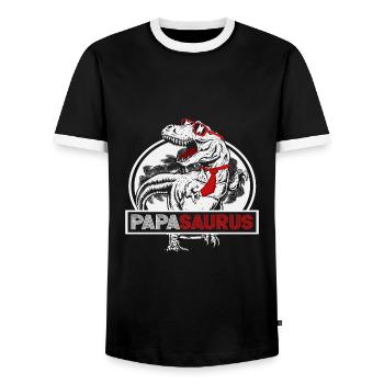Papasaurus Vatertag Dinosaurier T-Rex Geschenkidee - Männer Kontrast-T-Shirt - Schwarz/Weiß - Vorne - AI Model Female 172 light (172cm) & AI Model Male 178 light (178cm)