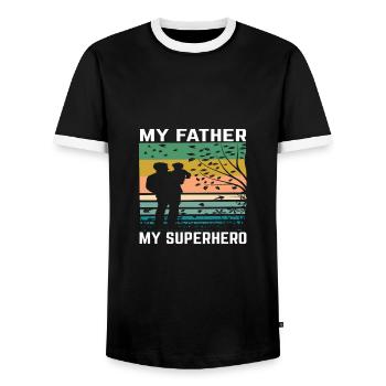 My father is my hero - Men's Ringer Shirt - black/white - Front - AI Model Female 172 light (172cm) & AI Model Male 178 light (178cm)